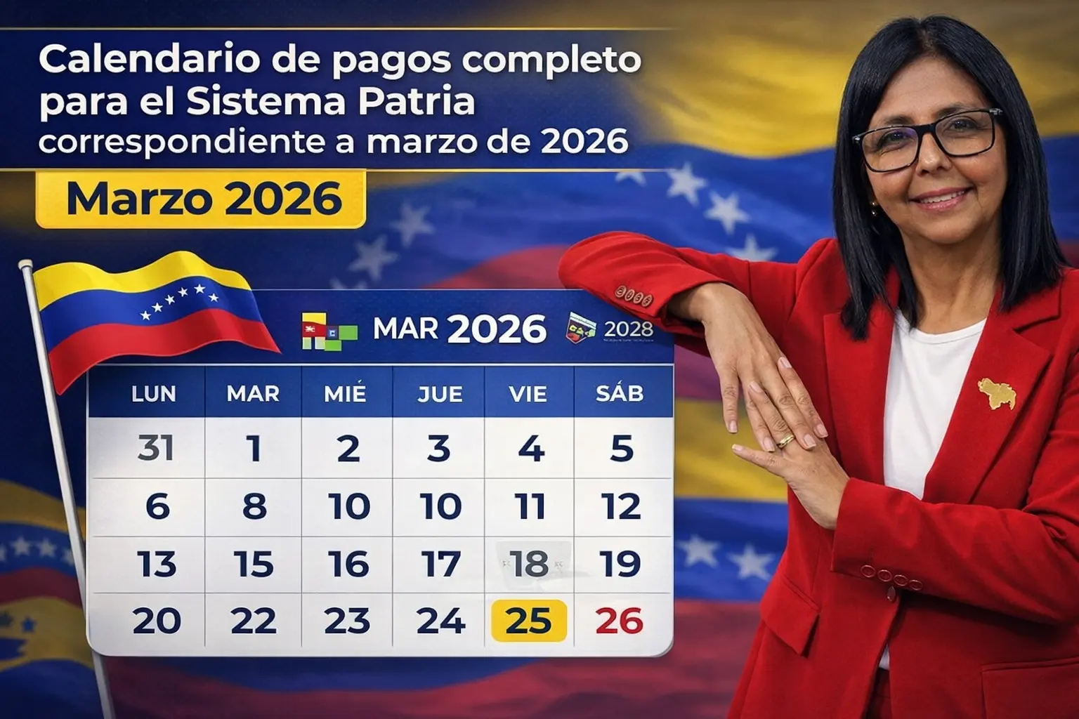 Calendario de pagos completo para el Sistema Patria correspondiente a marzo de 2026